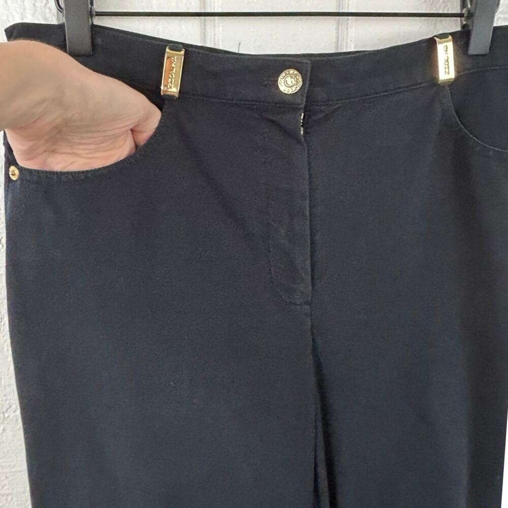 St John Sport Pants Size 6 Black Straight Leg Gold Hardware Minimalist Stretch - Picture 2 of 8